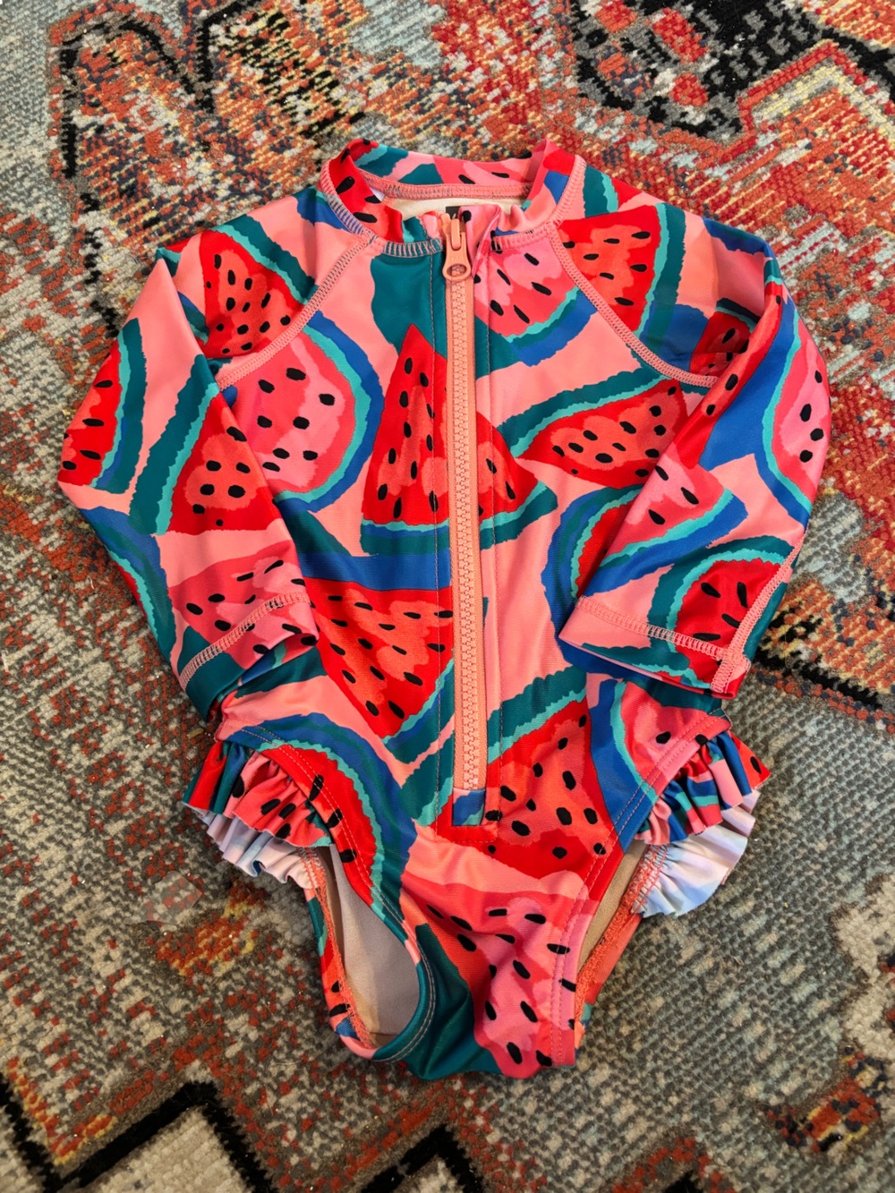 Tea Collection baby girl 9-12 mo Watermelon Print Rash Guard One-Piece swimsuit